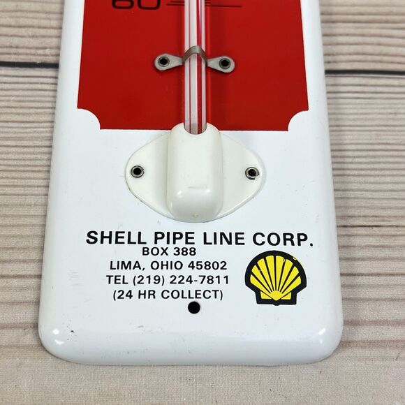 Vintage Shell Pipeline Corp Warning Thermometer 11.5" Metal Advertising Sign USA - Picture 3 of 12
